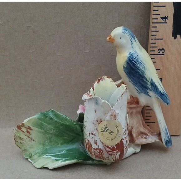 Vintage Capodimonte Porcelain Candle Holder Made in Italy Bird & Flower RARE - Picture 10 of 12